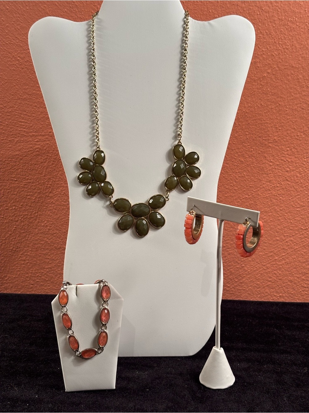 Liz Claiborne Bracelet Charming Charlie Necklace and Coral Hoops